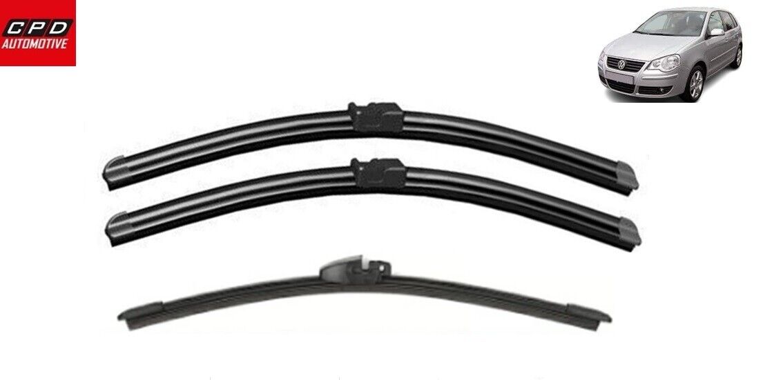 VW Polo Hatchback (2001-2009) Front & Rear AERO Wiper Blades 21"+18"+13" Wipers