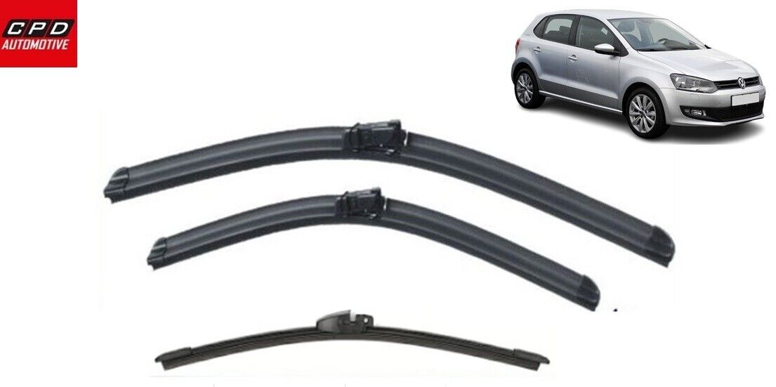 VW Polo MK5 Hatchback 2009-17  Front & Rear Aero Wiper Blades 24"+16"+11" Wipers