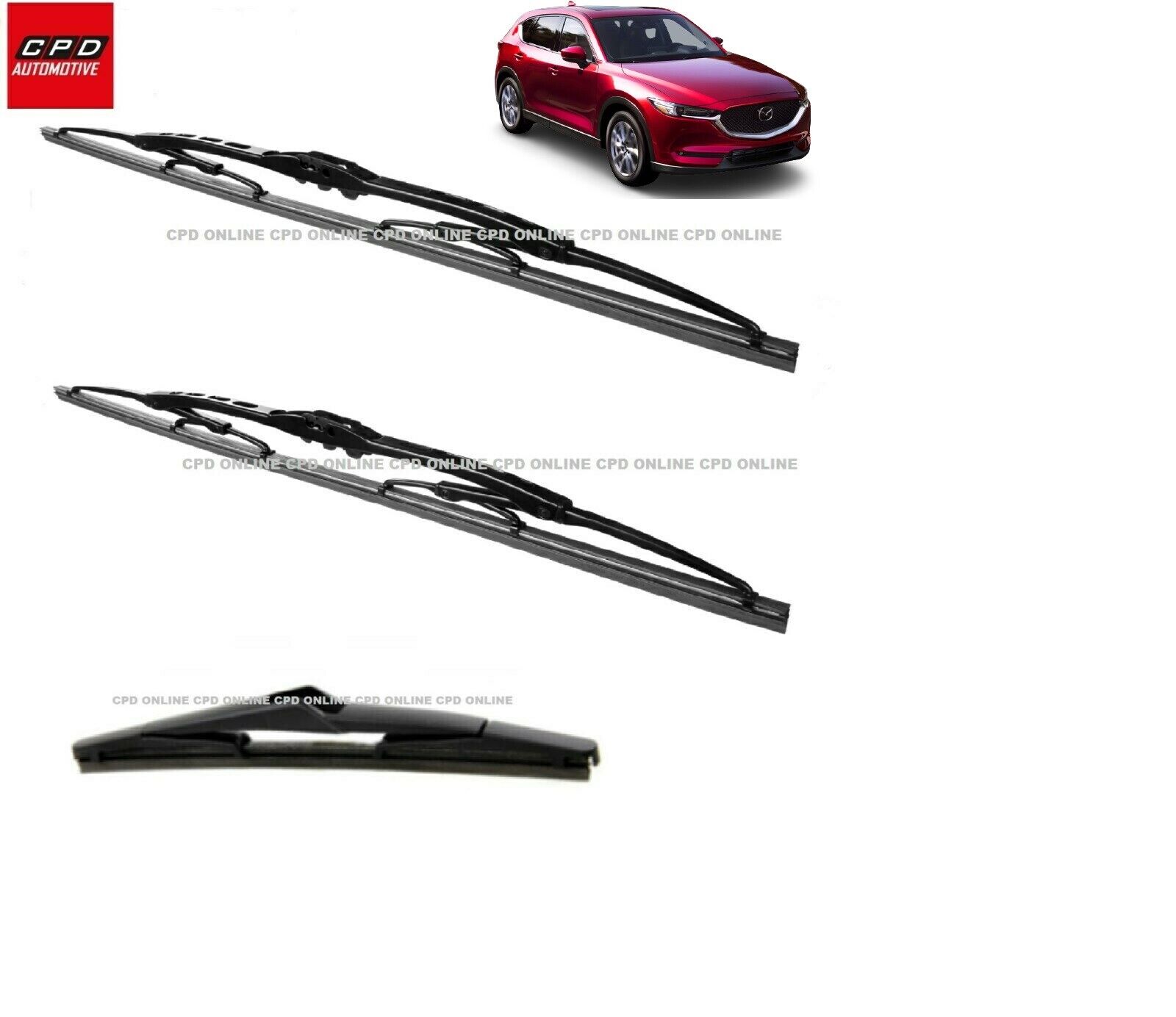 MAZDA CX-5 2011-17 HOOK ARM METAL FRONT & REAR WIPER BLADES 24”+18”+15” WIPERS