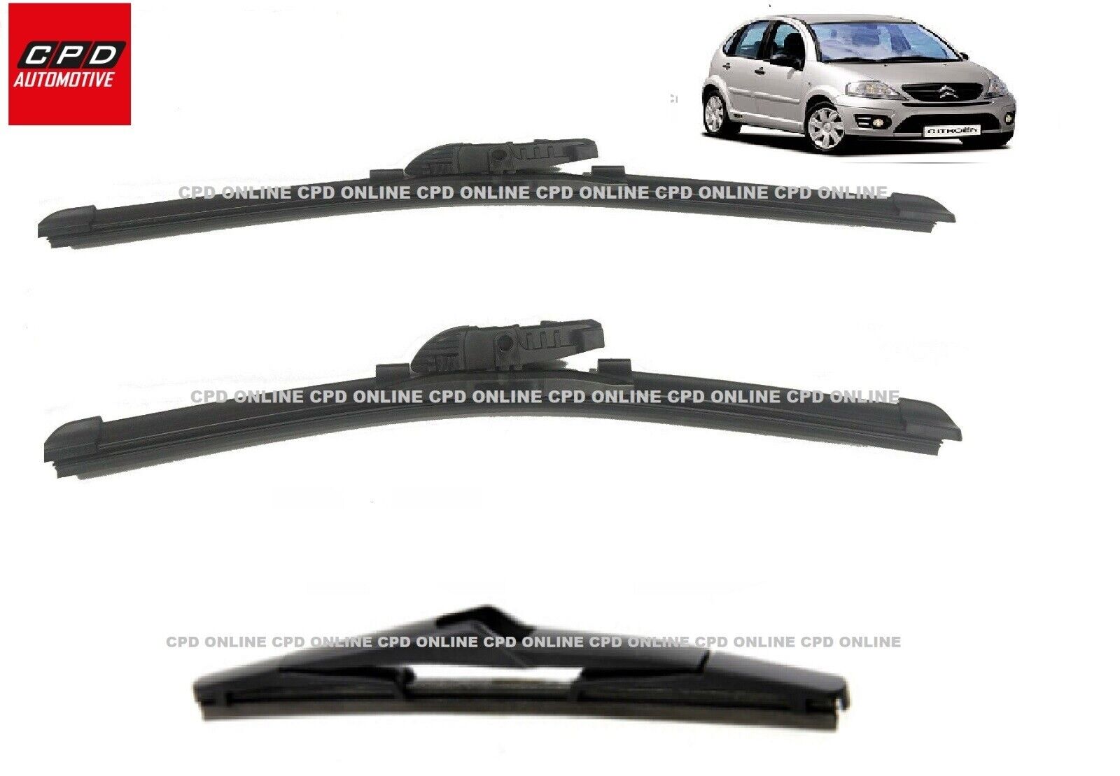 Citroen C3 HATCHBACK 2002-2009 Front & Rear FLAT Wiper Blades 24"+18"+14" Wipers