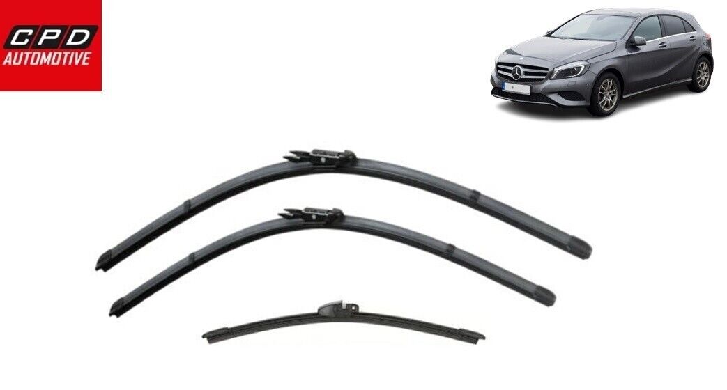 Mercedes A-Class 2012-15 Front & Rear Flat Aero Wiper Blades 24"+19"+10" Wipers
